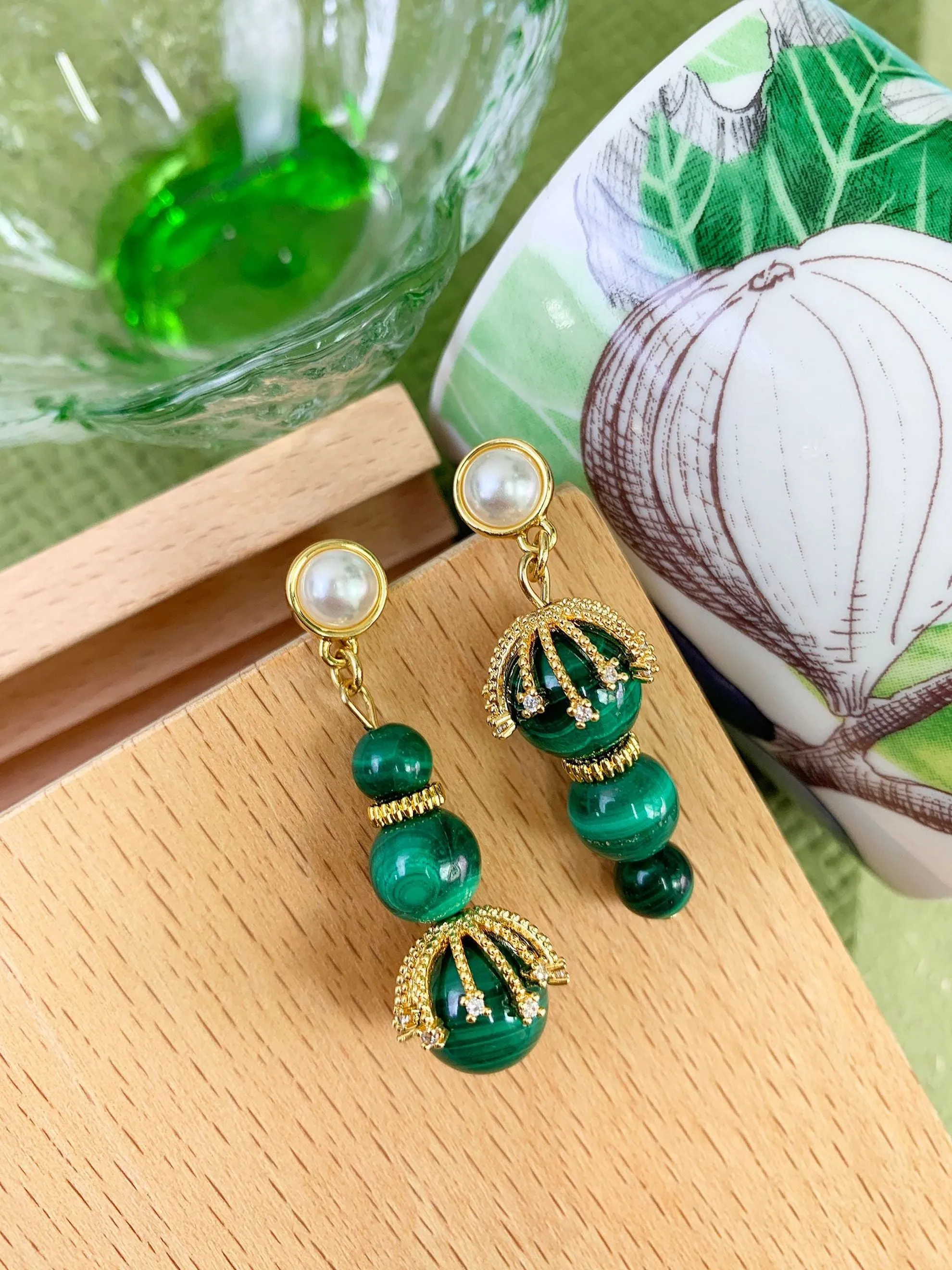 Malachite Artistic Asymmetric Earrings GE014