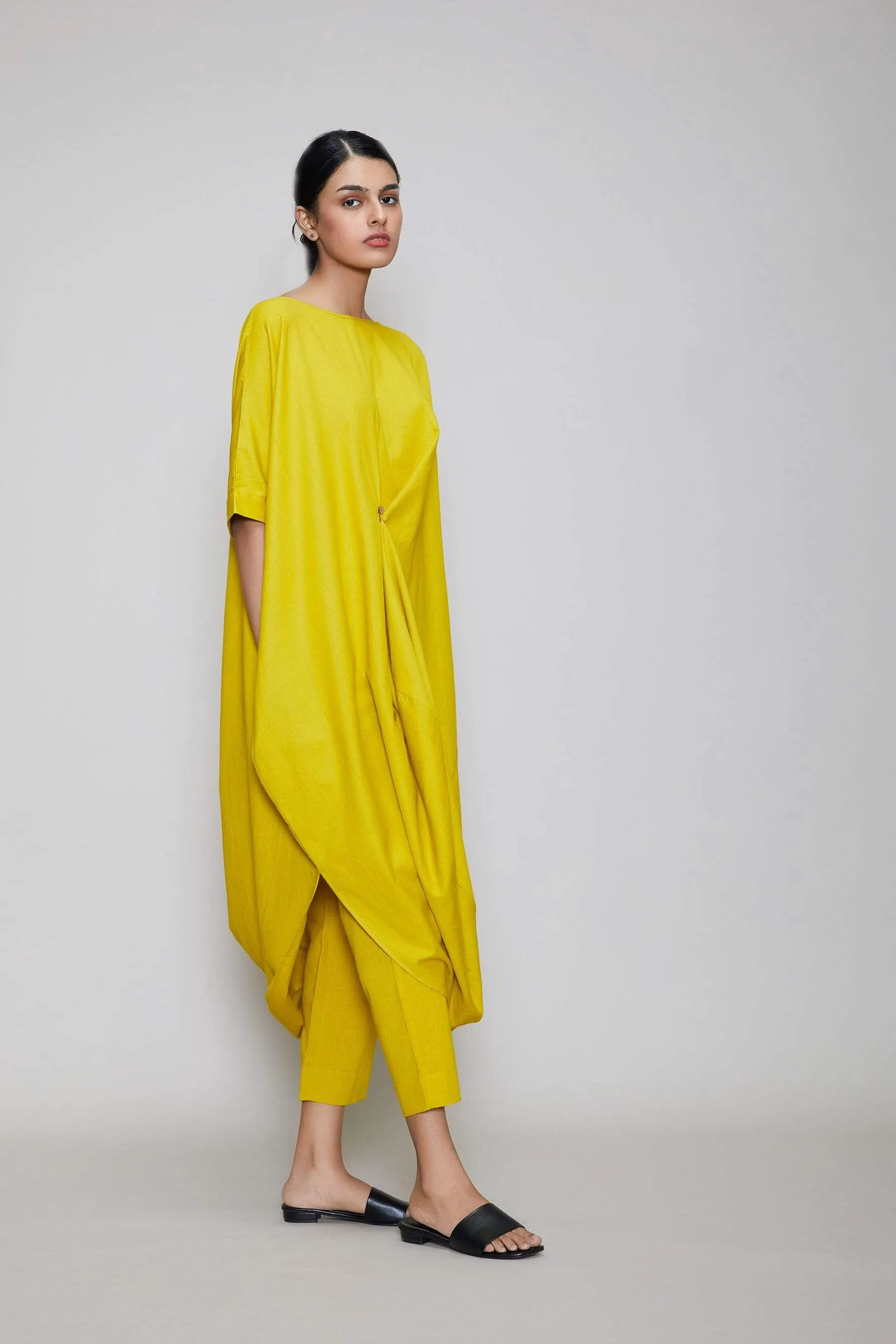 Mati Cowl Button Tunic Set - Yellow