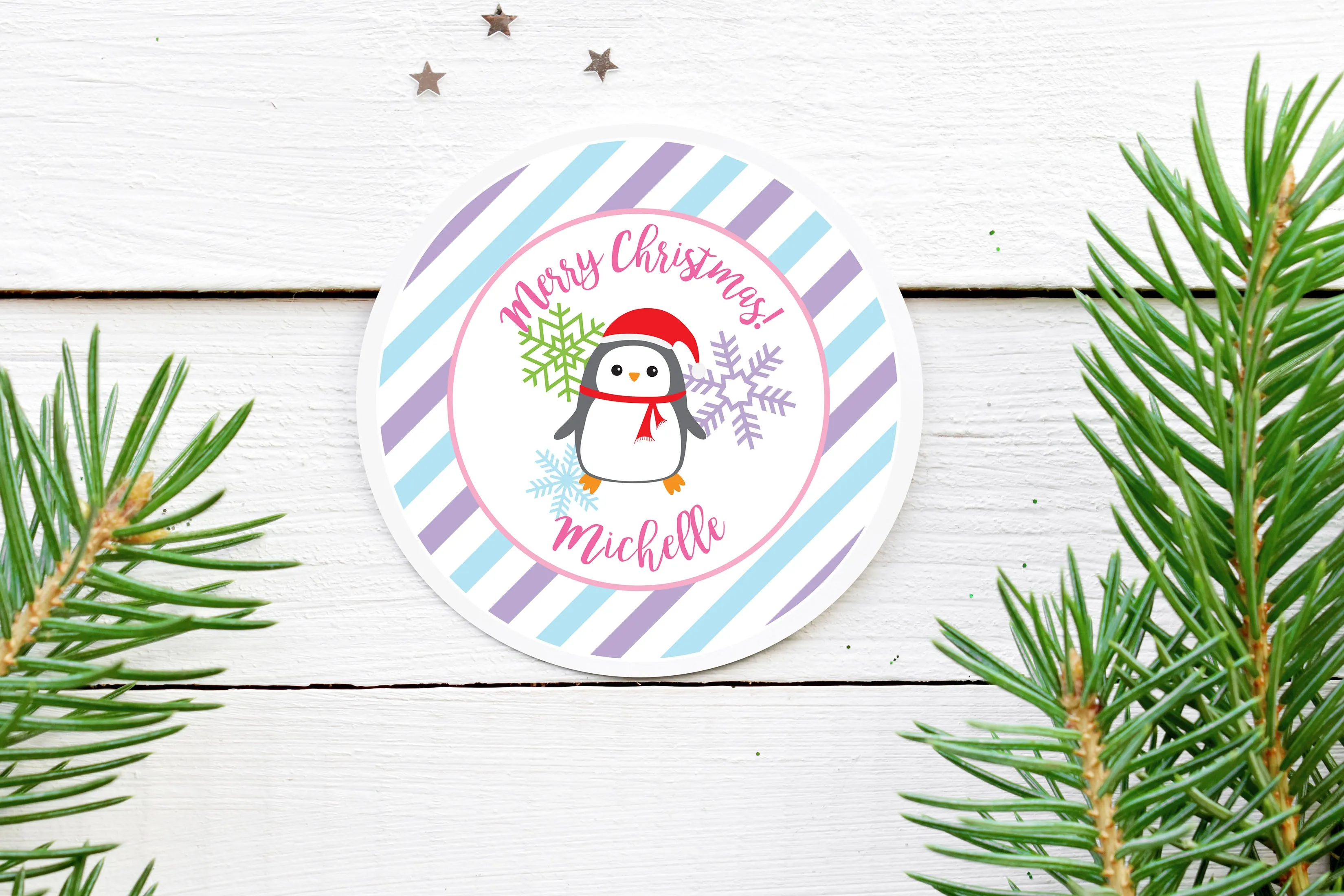 Merry Christmas Stickers Gift Tags Girl Penguin, Christmas Packaging Tags, Happy Holidays Stickers Envelope Seals - Set of 24