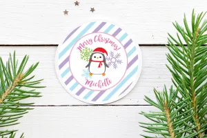 Merry Christmas Stickers Gift Tags Girl Penguin, Christmas Packaging Tags, Happy Holidays Stickers Envelope Seals - Set of 24