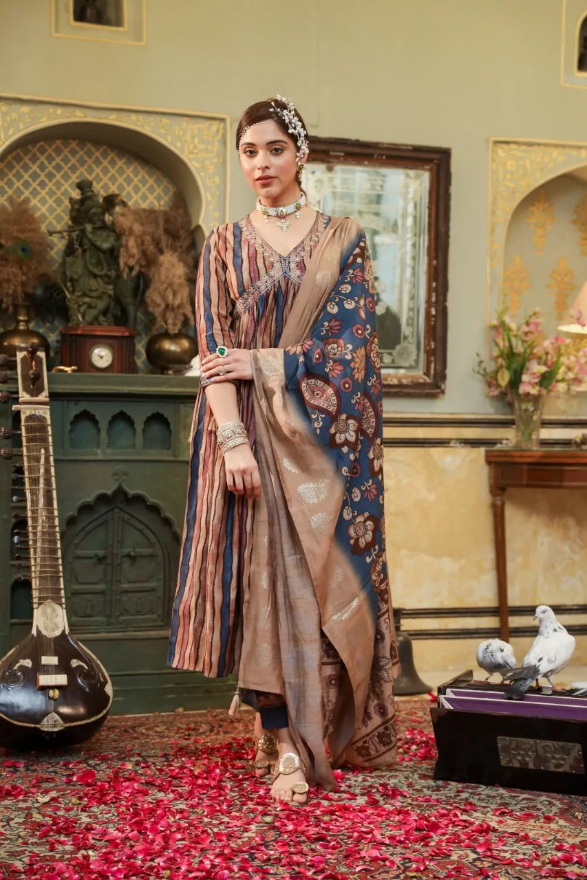 Modal Silk Alia Cut Kurti Set With Dupatta