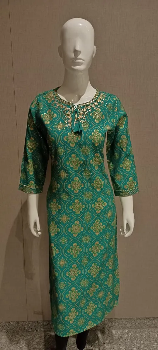 Muslin Silk With Pita Work Kurti Set