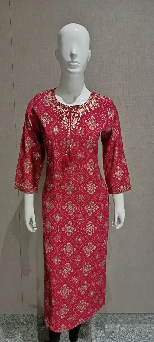 Muslin Silk With Pita Work Kurti With Pant