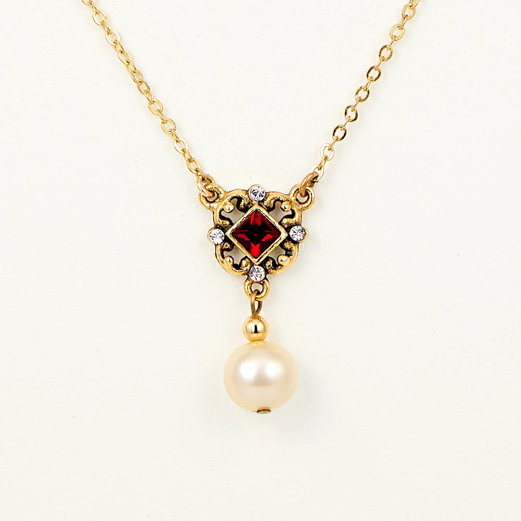 Nancy Reagan Inspired Red Crystal and Pearl Necklace