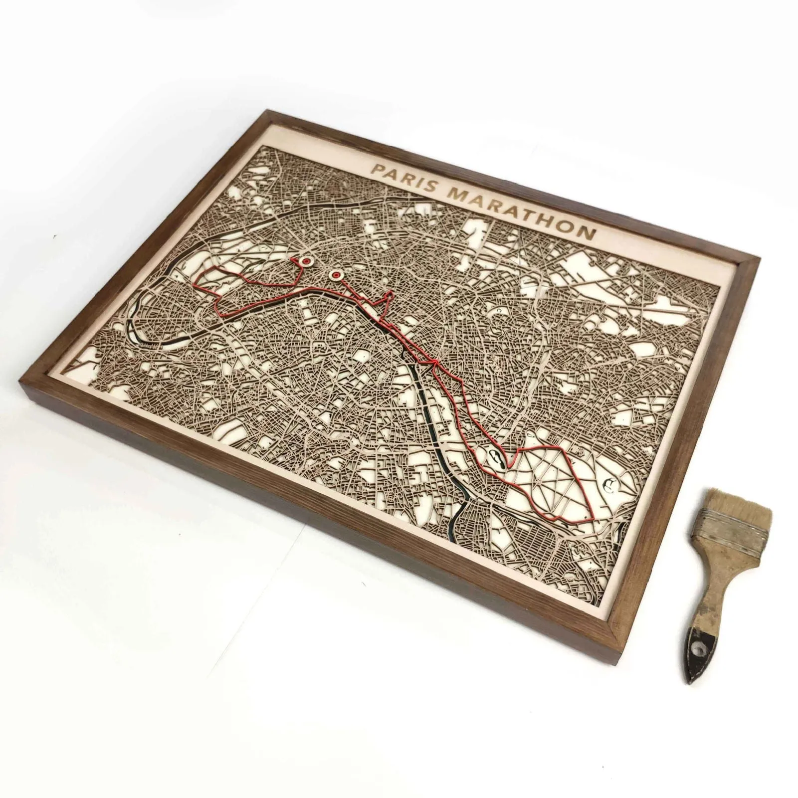 Paris Marathon Laser-Cut Wooden Map – Unique Runner Poster Gift