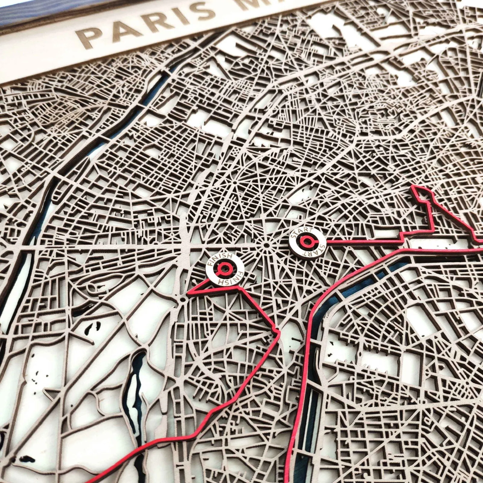 Paris Marathon Laser-Cut Wooden Map – Unique Runner Poster Gift