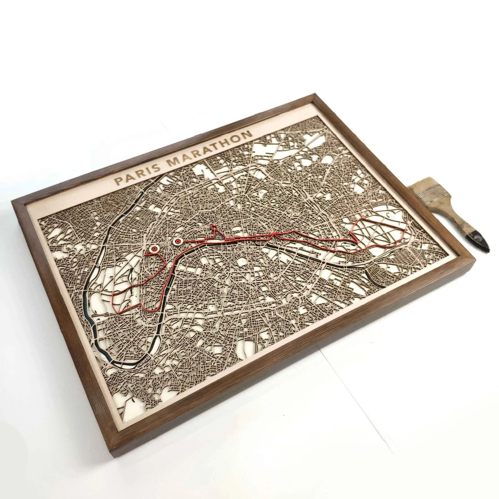 Paris Marathon Laser-Cut Wooden Map – Unique Runner Poster Gift