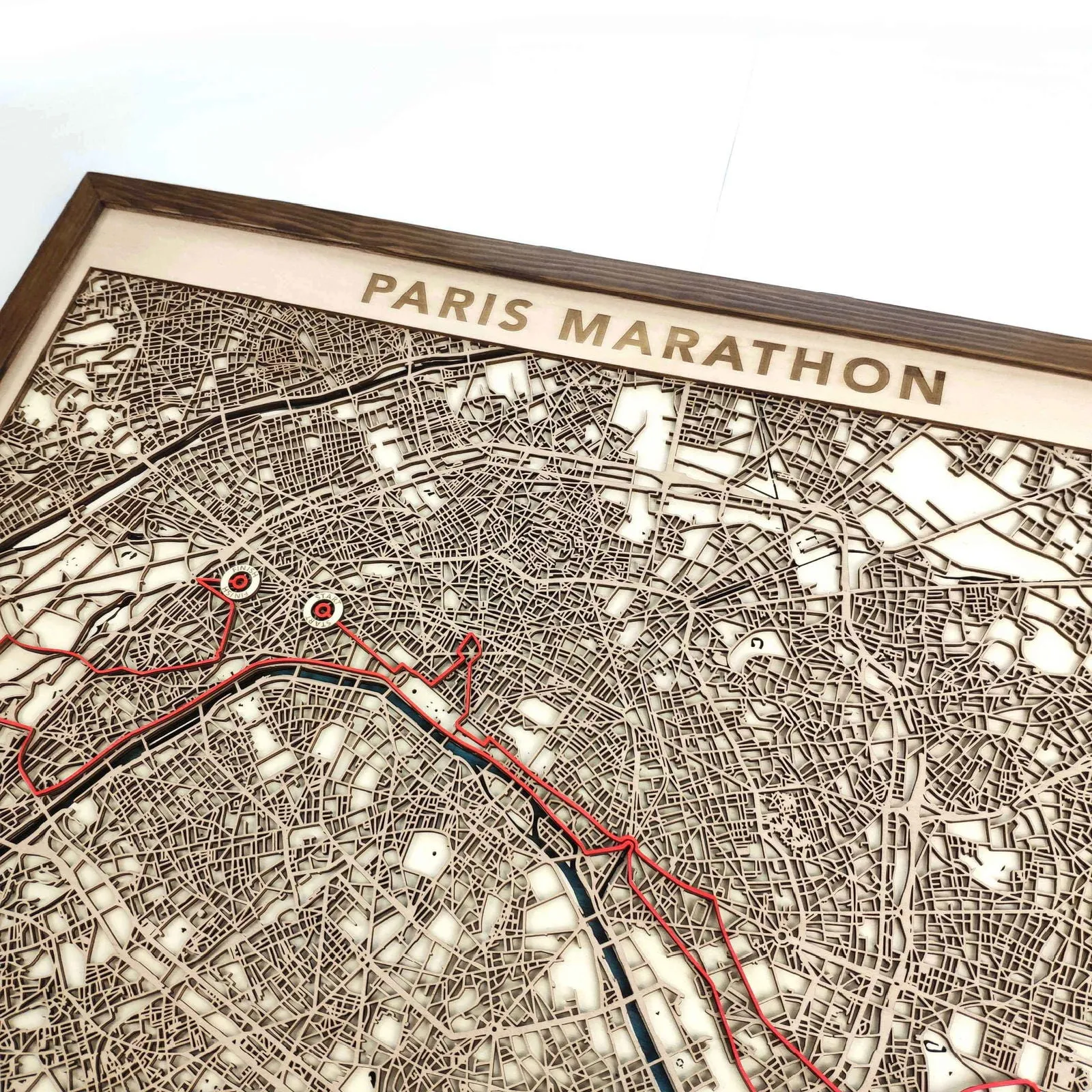 Paris Marathon Laser-Cut Wooden Map – Unique Runner Poster Gift