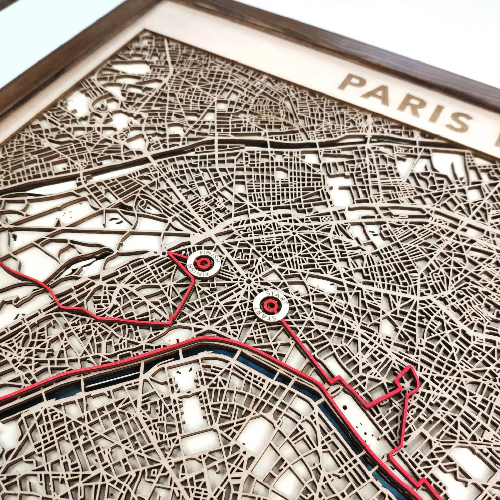 Paris Marathon Laser-Cut Wooden Map – Unique Runner Poster Gift