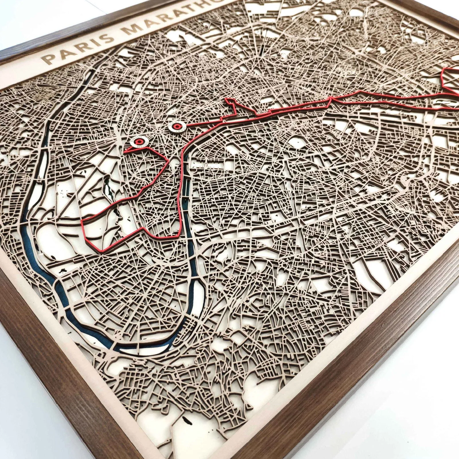 Paris Marathon Laser-Cut Wooden Map – Unique Runner Poster Gift