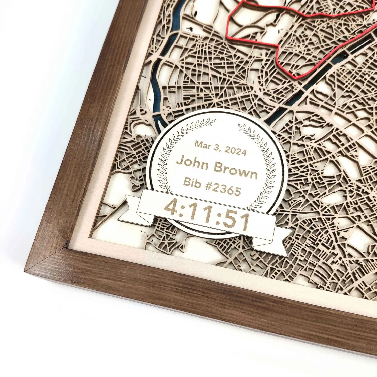 Paris Marathon Laser-Cut Wooden Map – Unique Runner Poster Gift