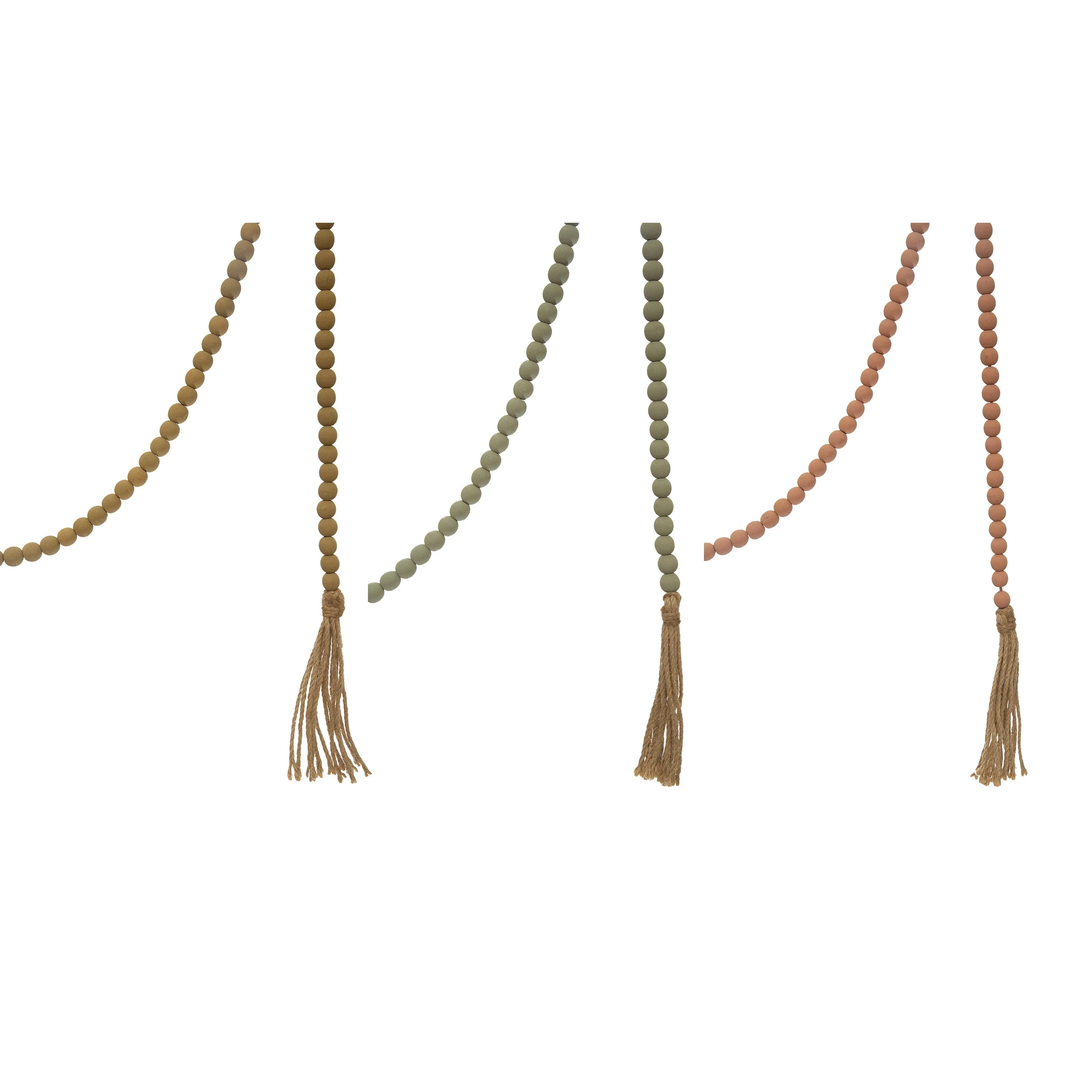 Paulownia Wood Bead with Jute Tassels (3 Colors)