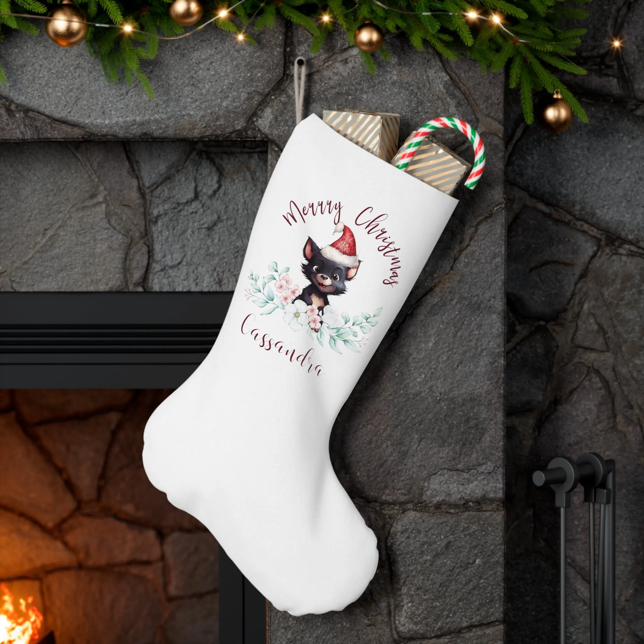 Personalised Santa Stocking, Australian Animals Eucalyptus, Tasmanian Devil