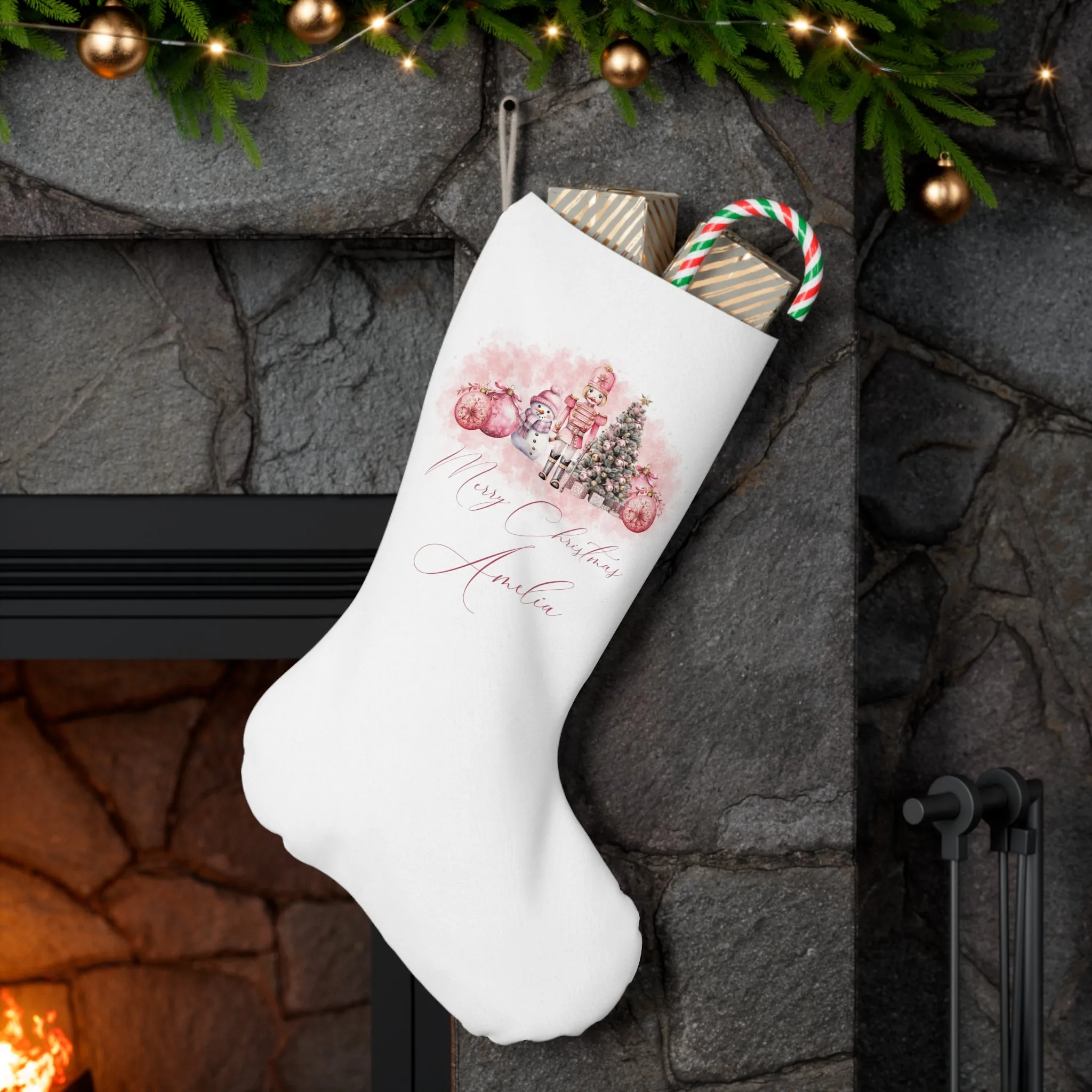 Personalised Santa Stocking, Pink Christmas Nutcracker