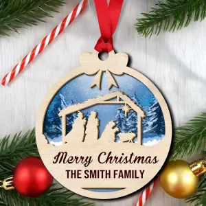 Personalized Nativity Merry Christmas Family Wood Layered Ornaments - Personalized Ornaments for Christmas Tree Decorations