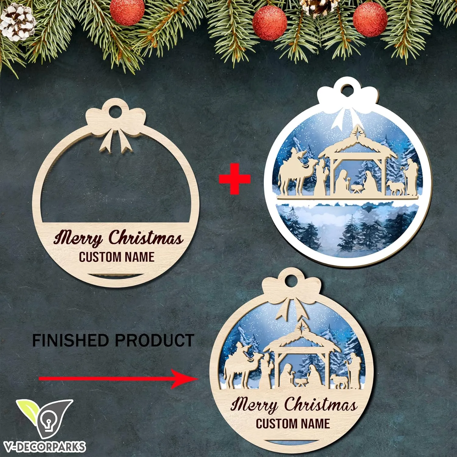 Personalized Nativity Scene Christmas Wood Layered Ornaments - Personalized Ornaments for Christmas Tree Decorations