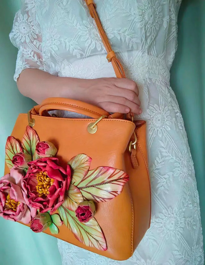 Vintage Handmade Three-Dimensional Peony Flower Handbag for Women