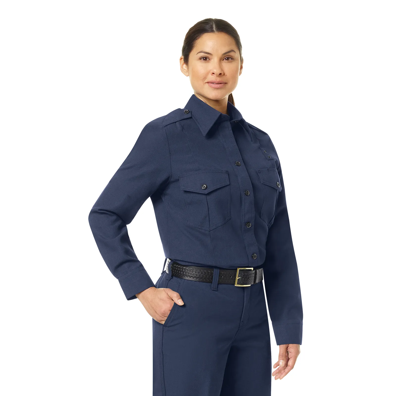 WORKRITE WOMEN'S CLASSIC LONG SLEEVE FIRE CHIEF SHIRT - NAVY